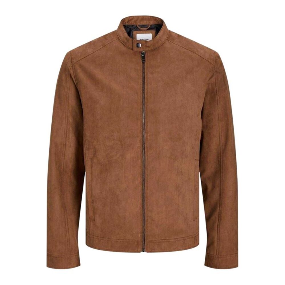 Jack And Jones Mens Biker Mock Neck Plus Long-Sleeved Jacket / Cognac